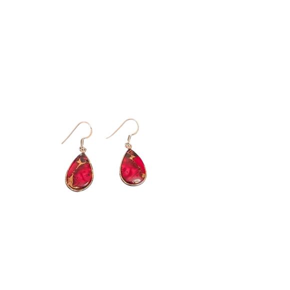 Red Dahlia Teardrop Earrings | 925 Sterling Silver | Handmade Gemstone Dangles - Picture 3 of 3
